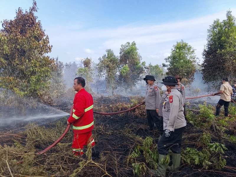 Karhutla di Kampar, Wakapolda Riau dan Kapolres Terjun Pimpin Pemadaman