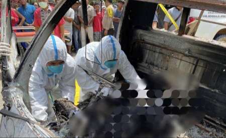 Warga Bengkalis Riau Temukan Mobil & Satu Orang Hangus Terbakar 