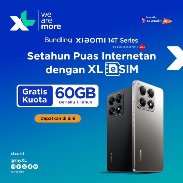 XL Axiata Luncurkan Bundling eSIM Prepaid dengan Xiaomi 14T Series, Kuota 60GB Selama 12 Bulan