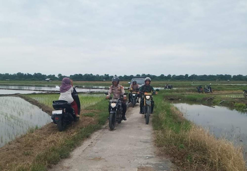 Melewati Persawahan Polsek Sabak Auh Sambangi Warga Sampaikan Pesan Pemilu Damai