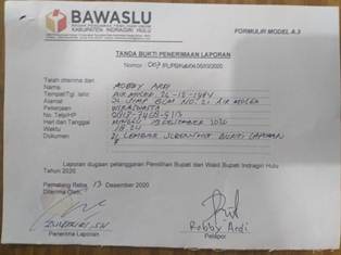 Diduga Terjadi Kecurangan TMS, Kubu RIDHO Melapor ke Bawaslu Inhu