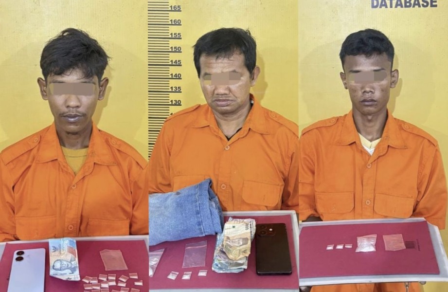 Tiga Pelaku Kena Bekuk di Desa Pekan Heran Inhu, Puluhan Paket Sabu Diamankan