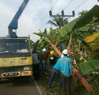 Ditabrak Mobil, PLN Ganti Tiang Listrik Yang Patah
