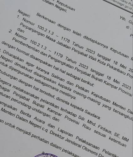 Putusan Mendagri: Kamsol Lengser, Muflihun Lanjutkan Pimpin Pekanbaru 