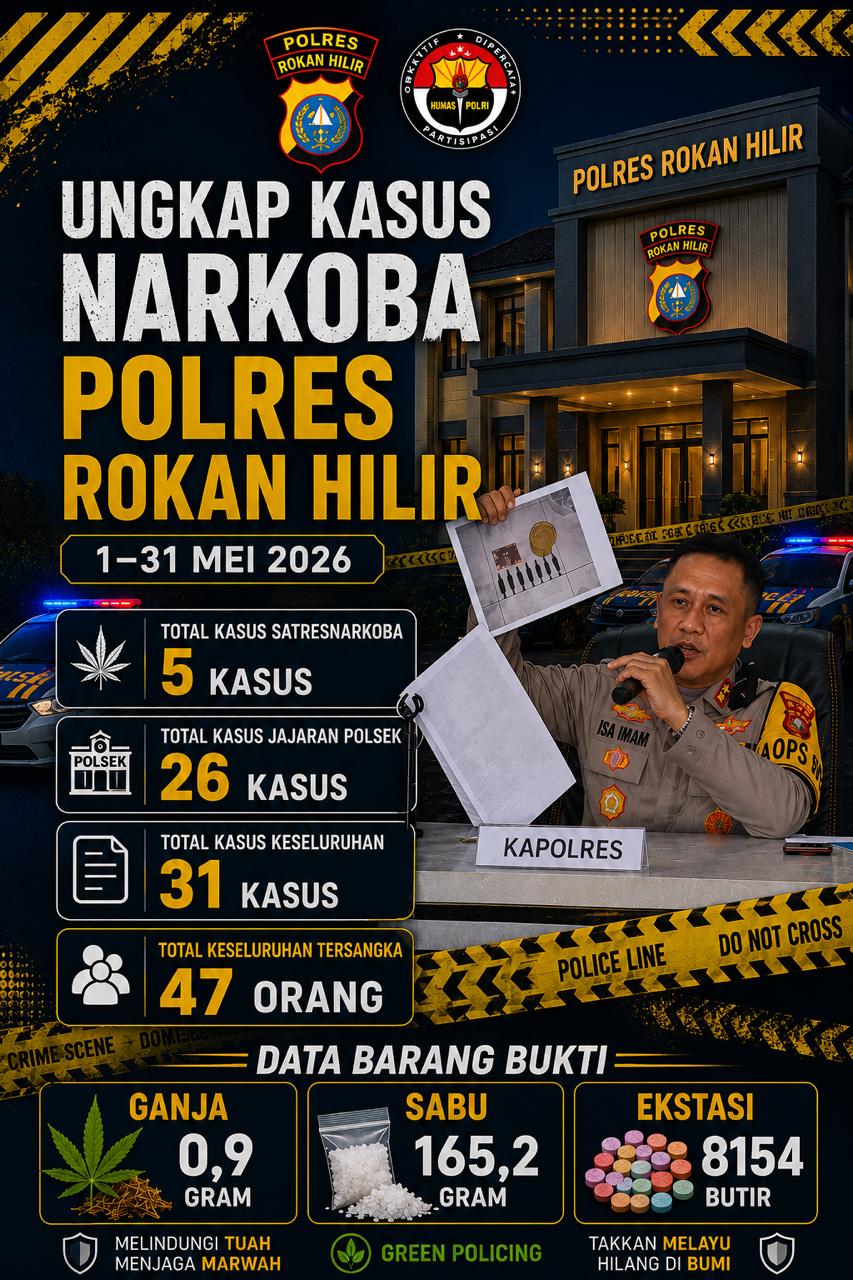 Selama Mei 2026, Polres Rokan Hilir Ungkap 31 Kasus Narkoba