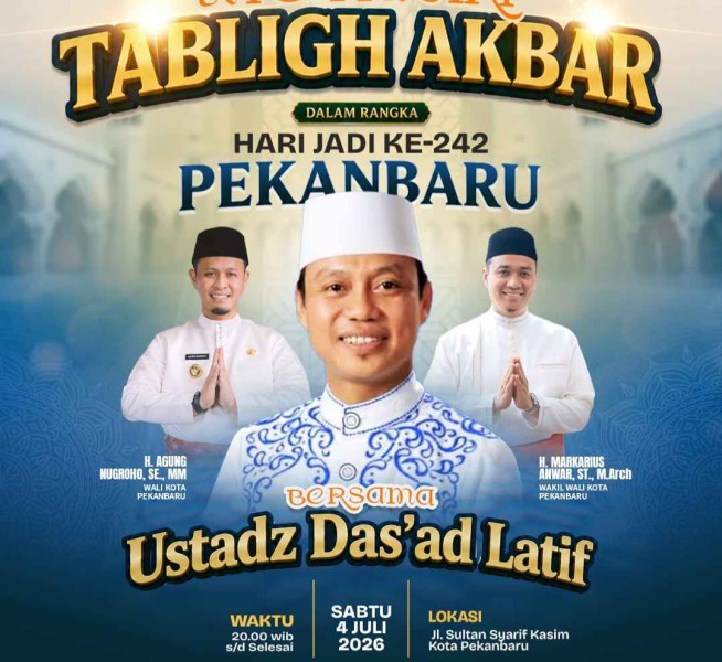 Ustad Das'ad Latif Hadir di Tabligh Akbar HUT Pekanbaru, 10.000 ASN Targetkan Rekor MURI