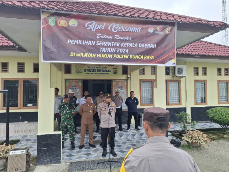 Apel Bersama Pengamanan Pilkada Serentak 2024 di Polsek Bungaraya