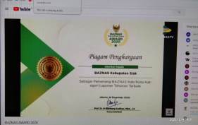 BAZNAS Siak Kembali Raih Anugrah Award 2020 Kategori Laporan Tahunan Terbaik