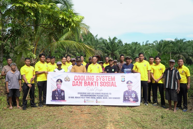 HUT Humas Polri ke-73, Kapolres Rohul Gelar Bhakti Sosial dan Cooling System di Desa Pasir Baru