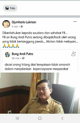 Halim Disebut Tidak Amanah, Andi Putra Ngaku Akun Facebooknya di Hack